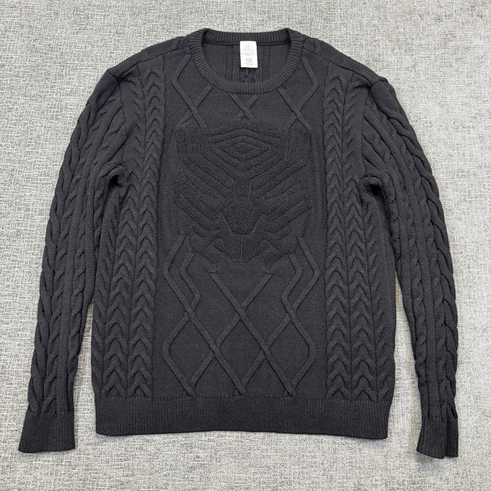 Disney Marvel Black Panther Sweater Mens XL Black Chunky‎ Cable Knit Pullover - Picture 3 of 10